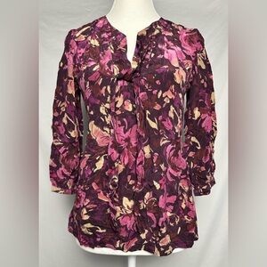 CONTEXT 100% Silk Floral Romantic Feminine Whimsigoth Blouse Size‎ 4